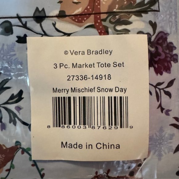 Vera Bradley MERRY MISCHIEF SNOW DAY 3 pc Reusable Market Tote Bags NWT - Picture 2 of 7